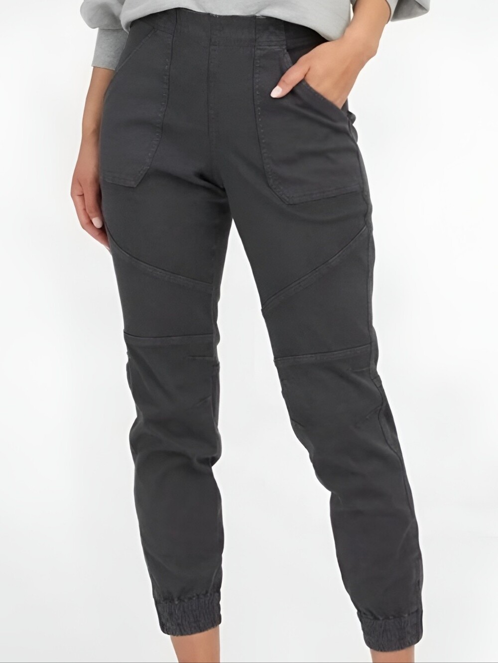 SPANX Denim Stretch Cargo Jogger Pants in Washed Black SZ M